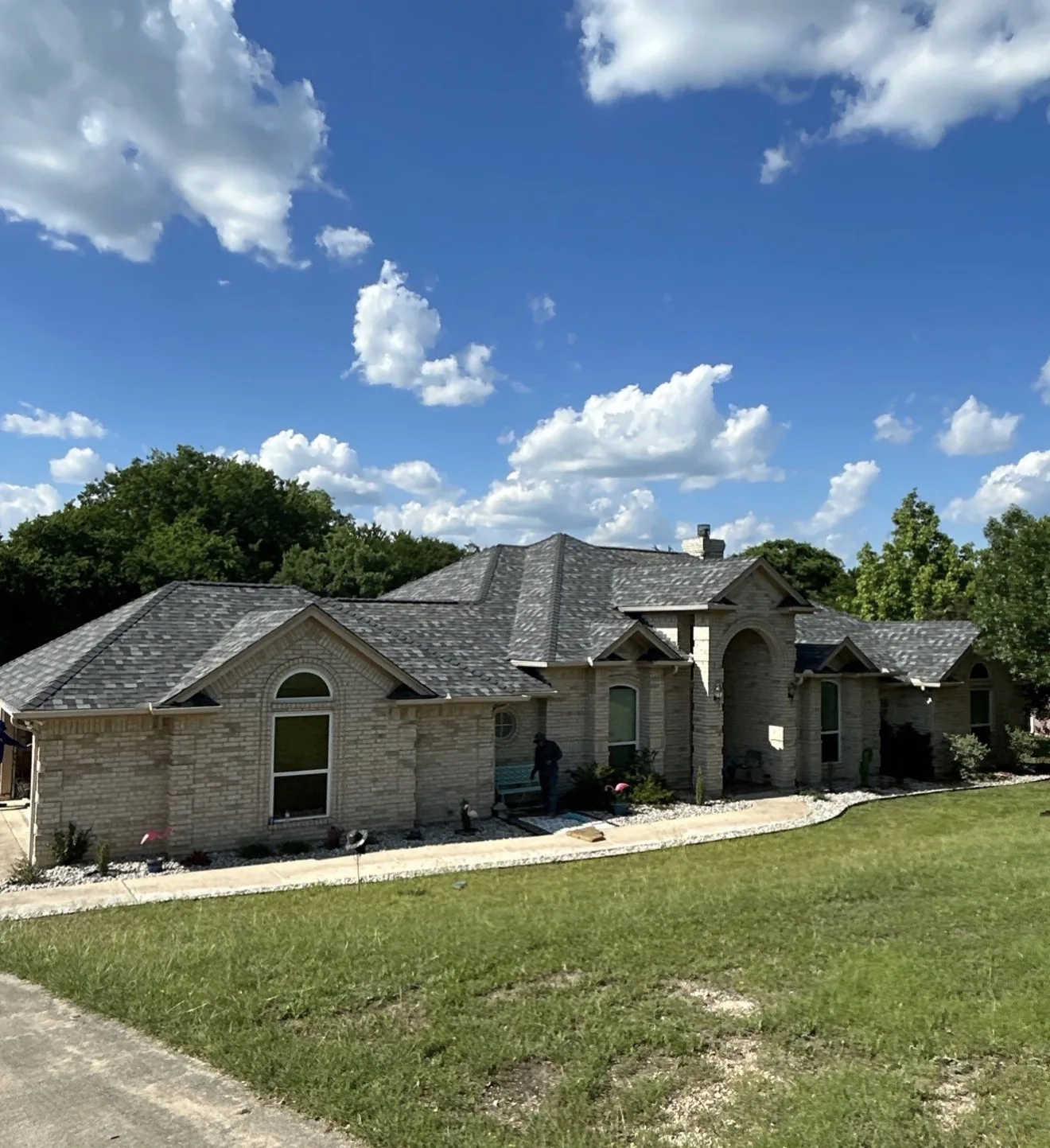 Roof replacement: Stone ranch, clean lines