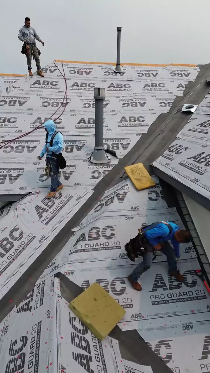 Drone footage still: Roof Replacements
